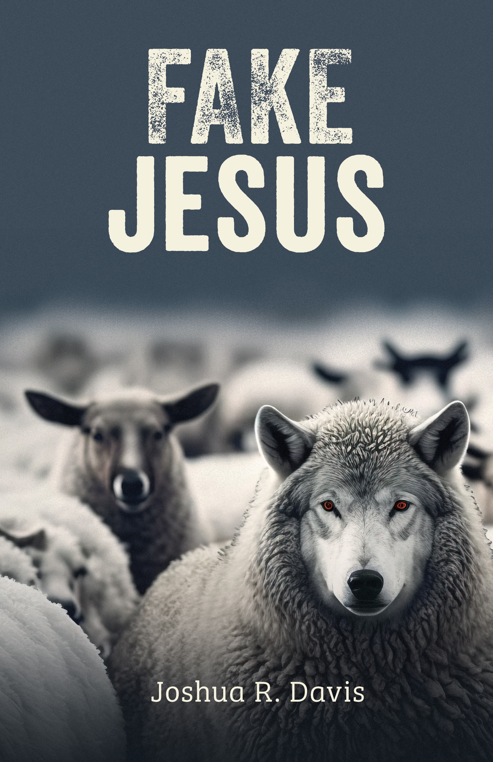 Fake Jesus book wolf in sheep's clothing with ominous gray sky
